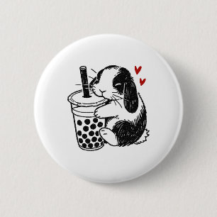 Holland Lop Rabbit Loves Boba Tea Bunny And Bubble 6 Cm Round Badge