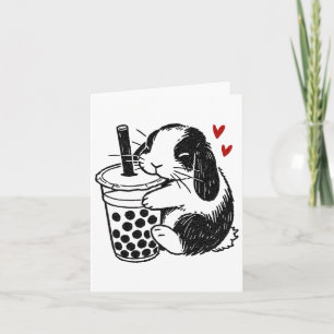 Holland Lop Rabbit Loves Boba Tea Bunny And Bubble Card