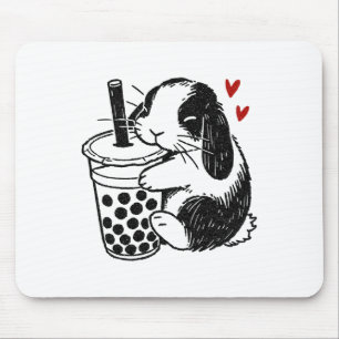 Holland Lop Rabbit Loves Boba Tea Bunny And Bubble Mouse Mat