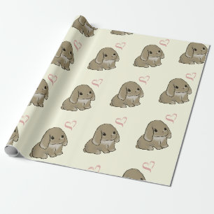 Holland lop with heart yellow wrapping paper