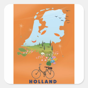 Holland Map travel poster Square Sticker