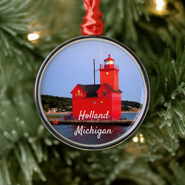 Holland Michigan Lighthouse CUSTOM Metal Tree Decoration (Tree)