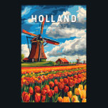Holland Netherlands Travel Art Vintage Poster<br><div class="desc">Holland retro vector travel design. Holland is a geographical region and former province on the western coast of the Netherlands.</div>