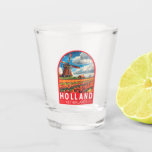 Holland Netherlands Travel Art Vintage Shot Glass<br><div class="desc">Holland retro vector travel design. Holland is a geographical region and former province on the western coast of the Netherlands.</div>