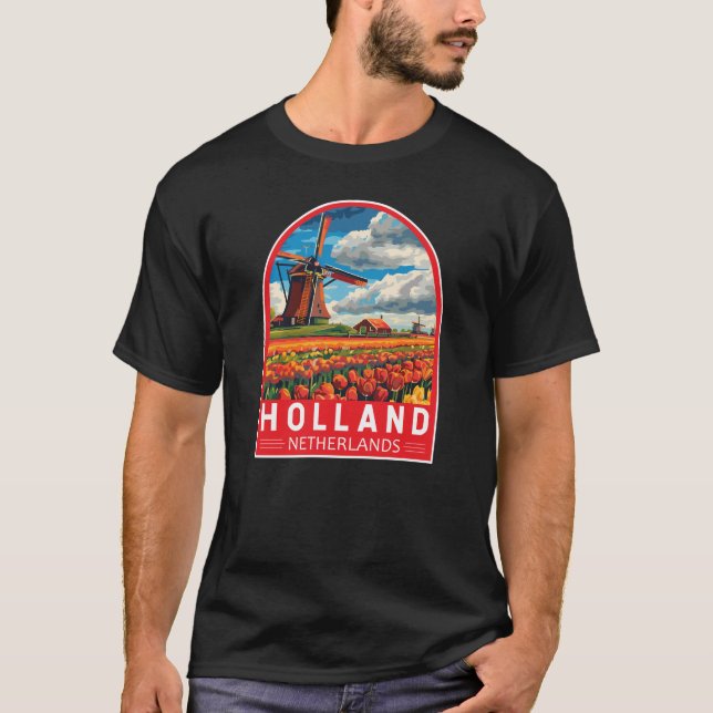 Holland Netherlands Travel Art Vintage T-Shirt (Front)