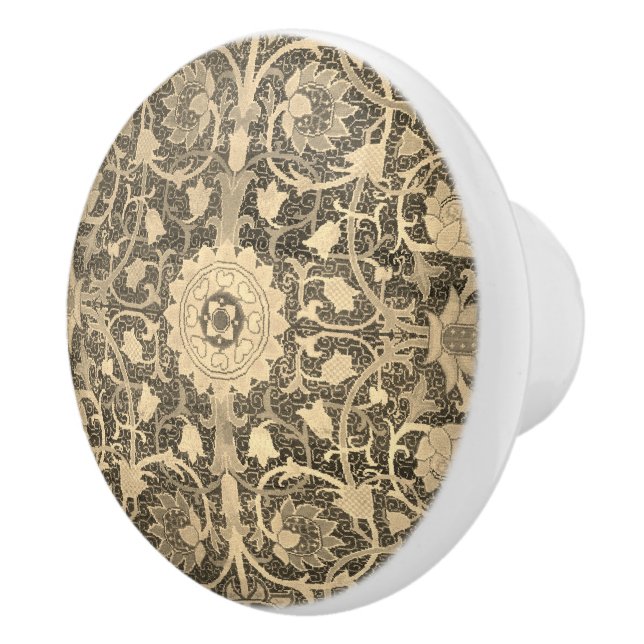 Holland Park William Morris Gold and Black Floral Ceramic Knob (Right)