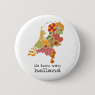 Holland Province Map Bohemian Patchwork Style 6 Cm Round Badge