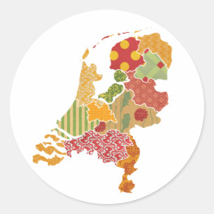 Holland Province Map Bohemian Patchwork Style Classic Round Sticker