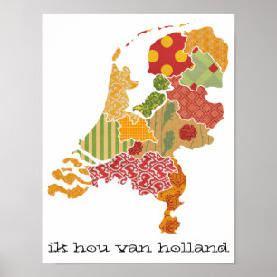 Holland Province Map Bohemian Patchwork Style Poster