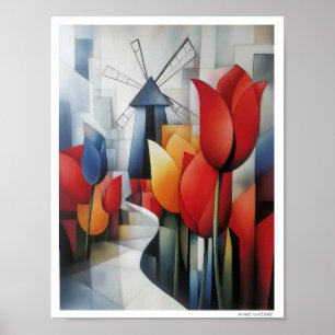 HOLLAND TULIPS AND WINDMILLS POSTER