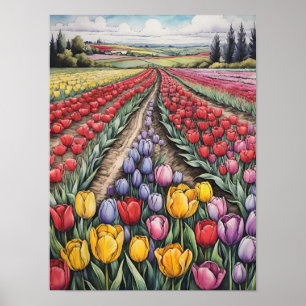 Holland Tulips Field Tulip Art                     Poster