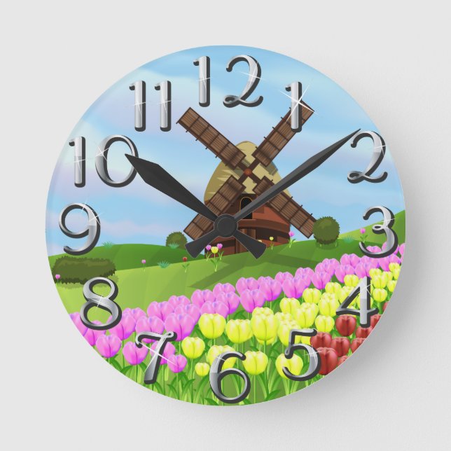 Holland Tulips Round Clock (Front)