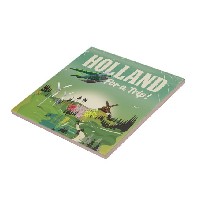 Holland vintage style travel poster tile (Side)