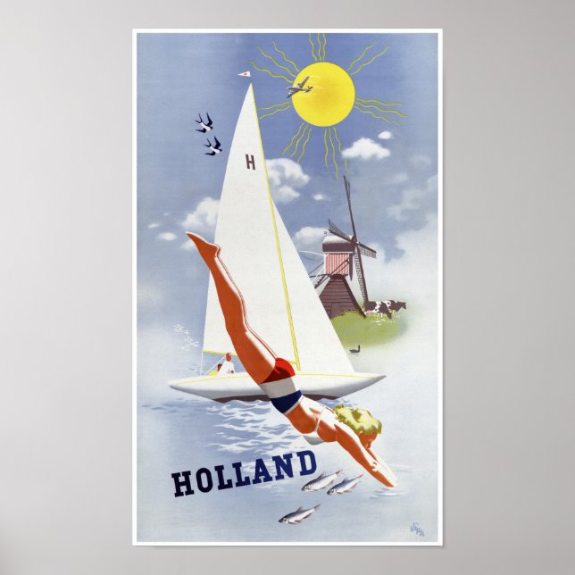 Holland Vintage Travel Poster Restored (Front)