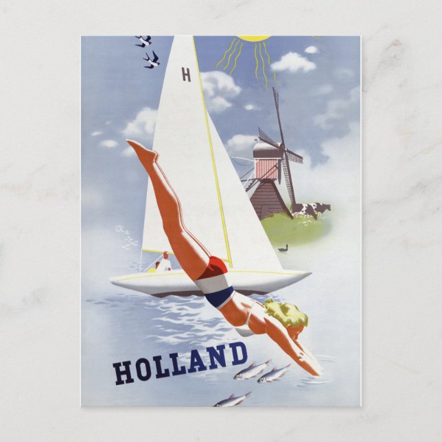 Holland Vintage Travel Poster Restored Postcard (Front)