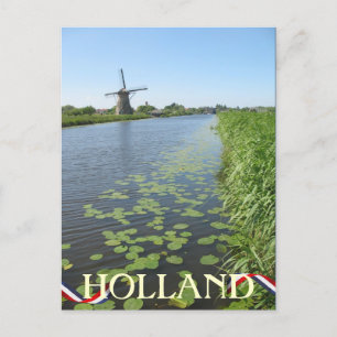 Holland Windmill along Canal Postcard