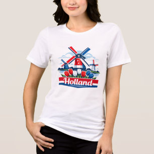 Holland Windmill and Tulip Design Netherlands Tri-Blend Shirt