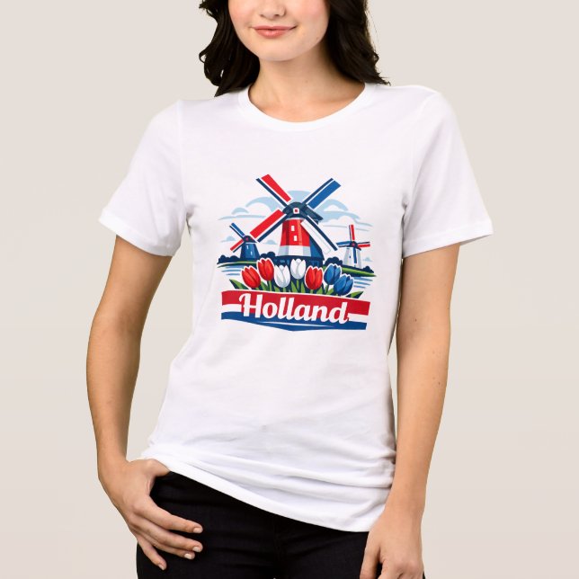 Holland Windmill and Tulip Design Netherlands  Tri-Blend Shirt (Front)