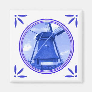 Holland Windmill Delft Blue Style Magnet