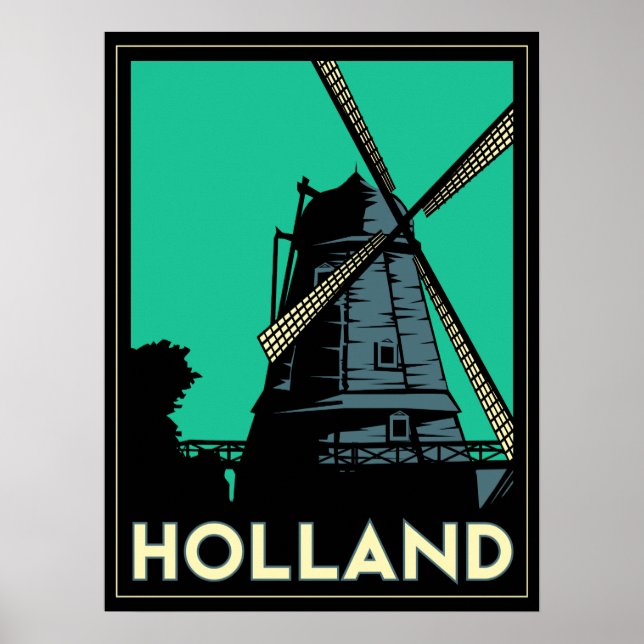 holland windmill europe art deco retro poster (Front)