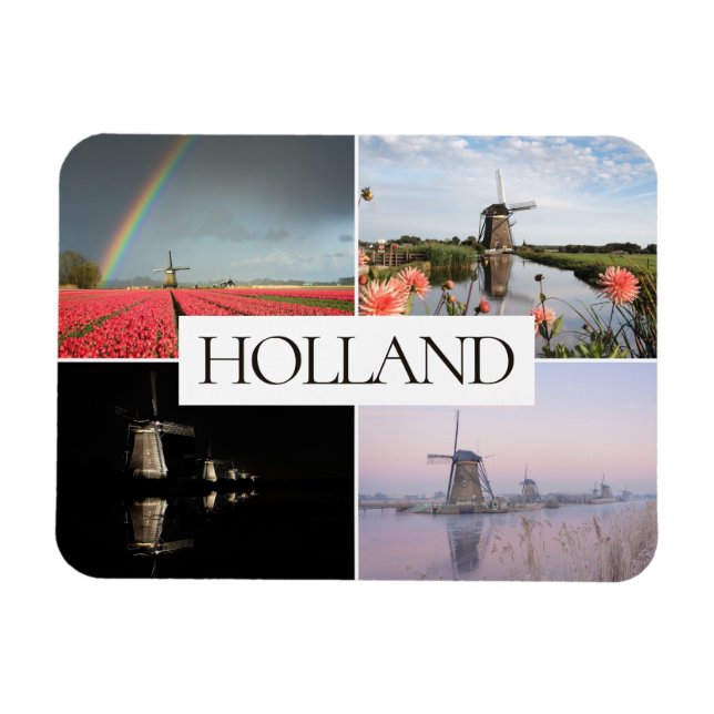 Holland windmill landscapes travel photo collage magnet (Horizontal)
