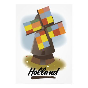 Holland windmill travel poster