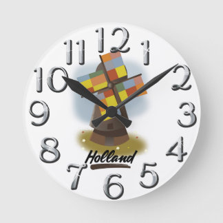 Holland windmill travel poster round clock