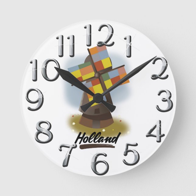 Holland windmill travel poster round clock (Front)