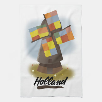 Holland windmill travel poster tea towel