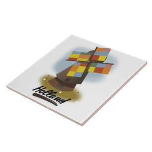Holland windmill travel poster tile