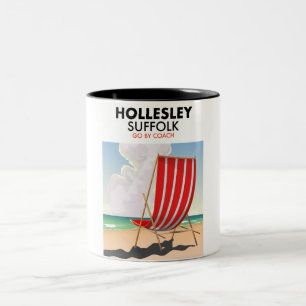Hollesley Suffolk travel poster Two-Tone Coffee Mug