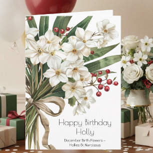 Hollies Narcissus December Birth Flower Birthday Card
