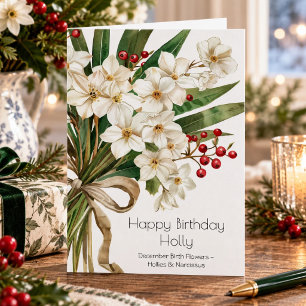 Hollies Narcissus December Birth Flower Birthday Card