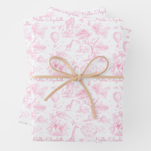 Hollis Elsabeth pink toile a=safari Wrapping Paper Sheet