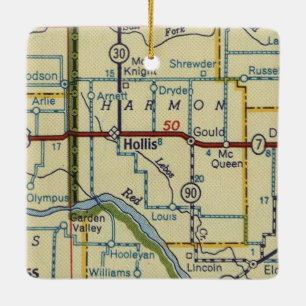 Hollis OK Retro Map Ceramic Ornament