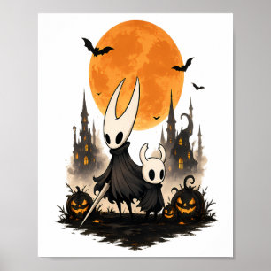 Hollow Knight Halloween Spooky Moon Pumpkin Gaming Poster