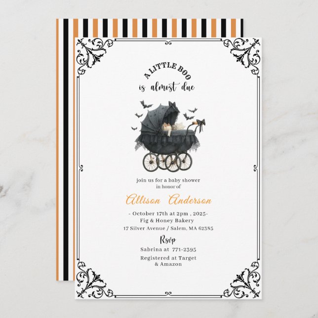 Holloween Pumpkin Little Boo Baby shower Invitation (Front/Back)