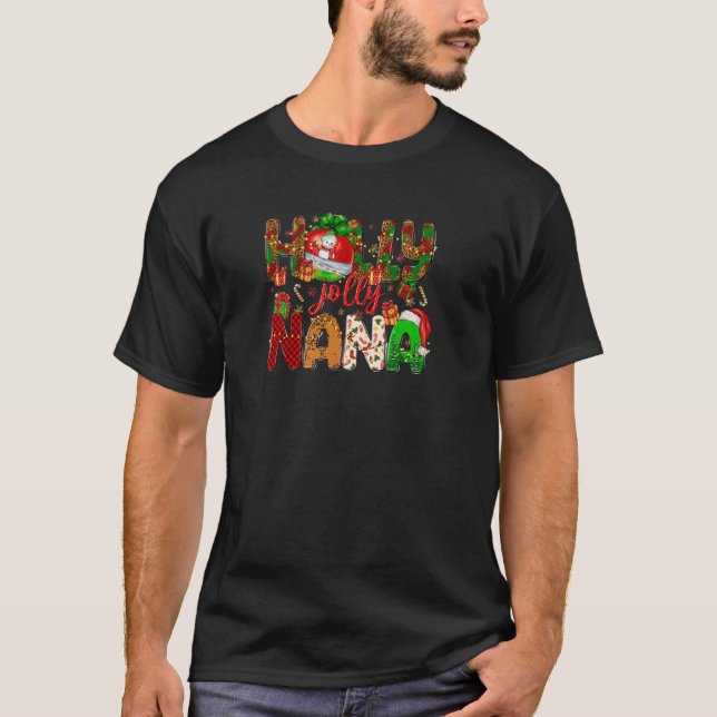 Holly A Jolly Nana Merry Christmas Matching Family T-Shirt (Front)