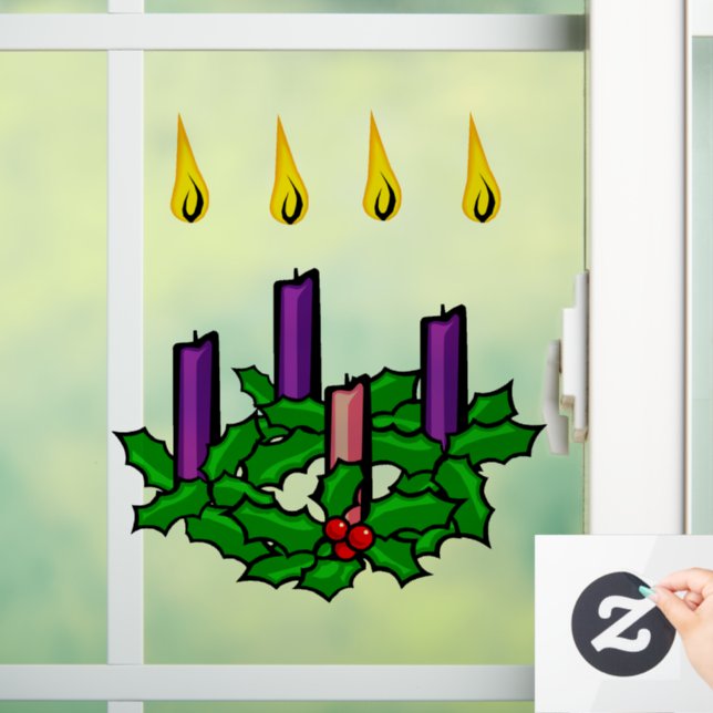 Holly Advent Wreath Window Cling (Home)
