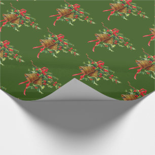 Holly and Bells Christmas Holiday Wrapping Paper