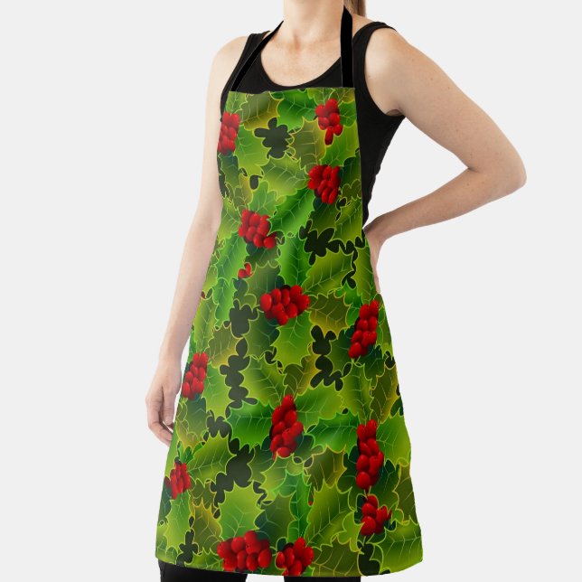 Holly and Berries All-Over Print Apron (Insitu)