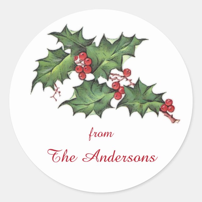 Holly and Berries | Christmas Holiday Gift Tag (Front)