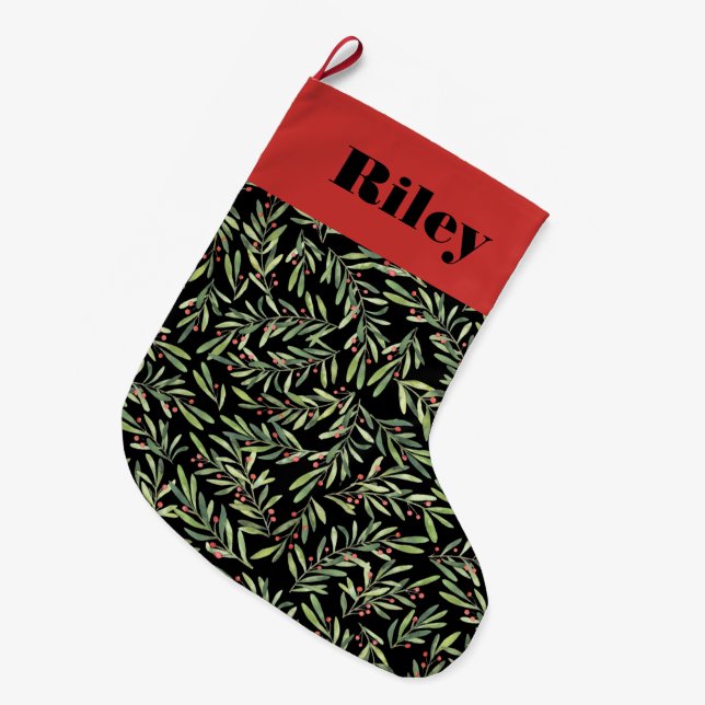 Holly and Berries Christmas Holiday Large Christmas Stocking (Front (Hanging))