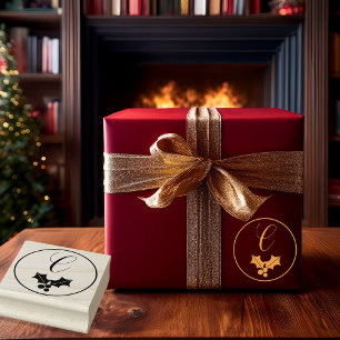 Holly and Berries Christmas Holiday Monogram Rubber Stamp