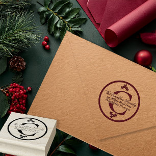 Holly and Berries Christmas Holiday Monogram Rubber Stamp