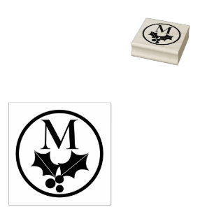 Holly and Berries Christmas Holiday Monogram Rubber Stamp