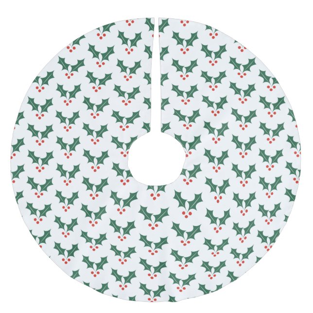 Holly and Berries Christmas Pattern Tree Skirt (Front)