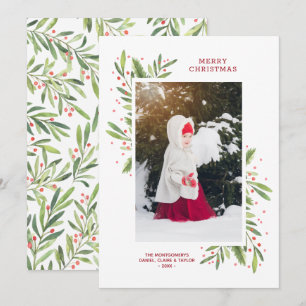 Holly and Berries Christmas Photo Holiday Card