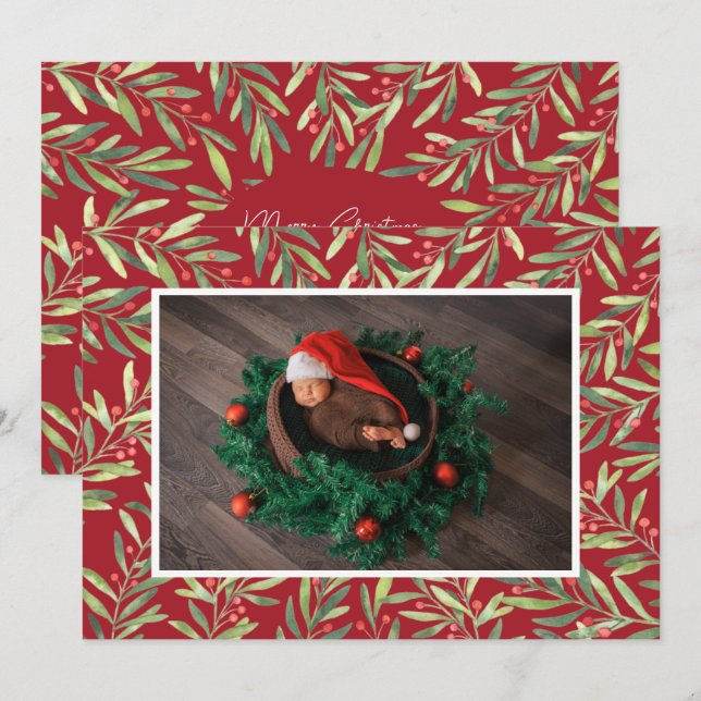 Holly and Berries Christmas Photo Holiday Card (Front/Back)