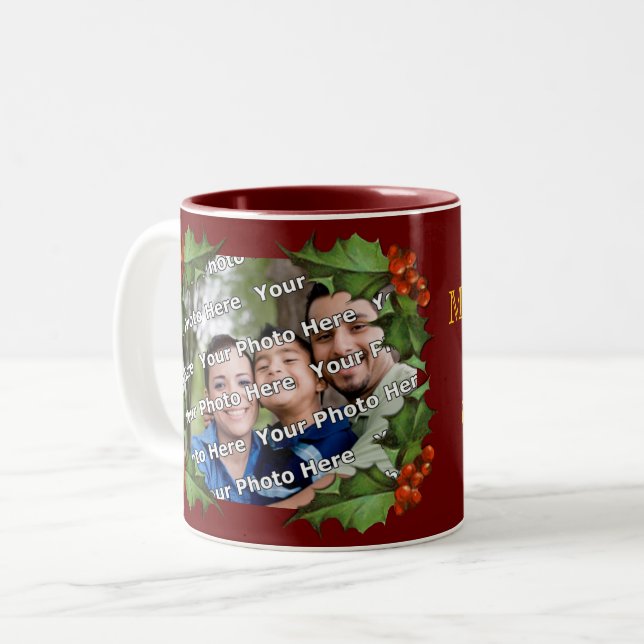 Holly and Berries Christmas Photo Mug (Front Left)
